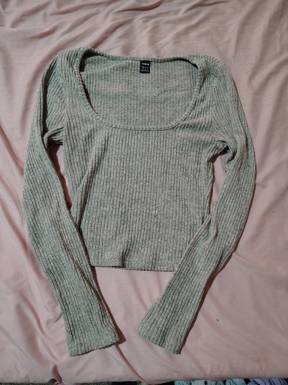 Ribbed Scoop Neck Women's Sweater - Grey